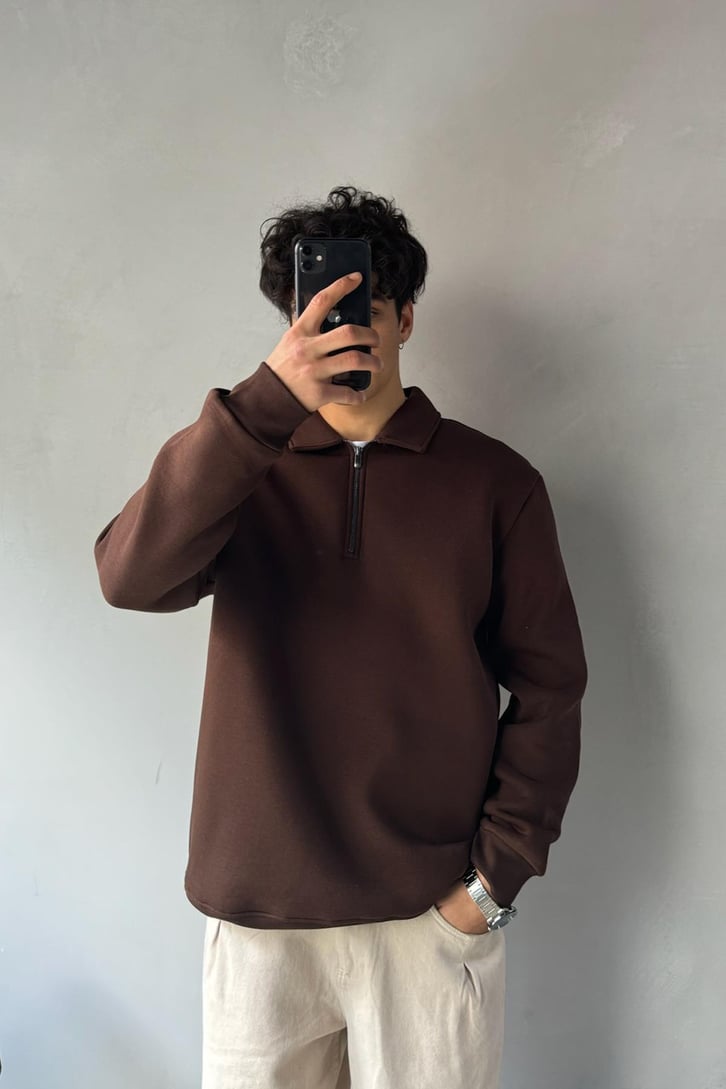 Half Zip Polo Yaka Sweatshirt