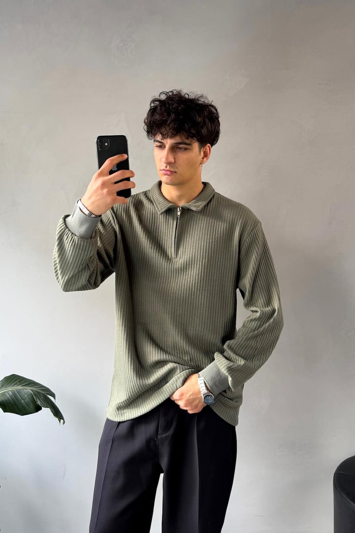 Half Zip Polo Yaka Sweatshirt