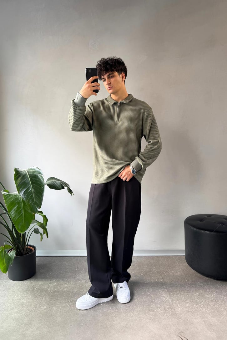 Half Zip Polo Yaka Sweatshirt