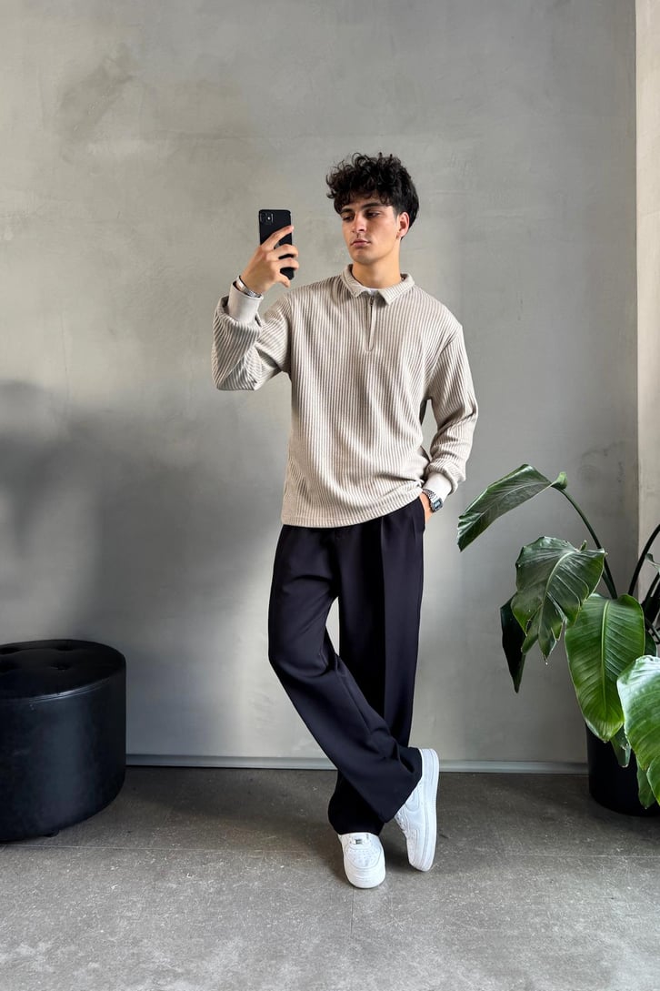 Half Zip Polo Yaka Sweatshirt