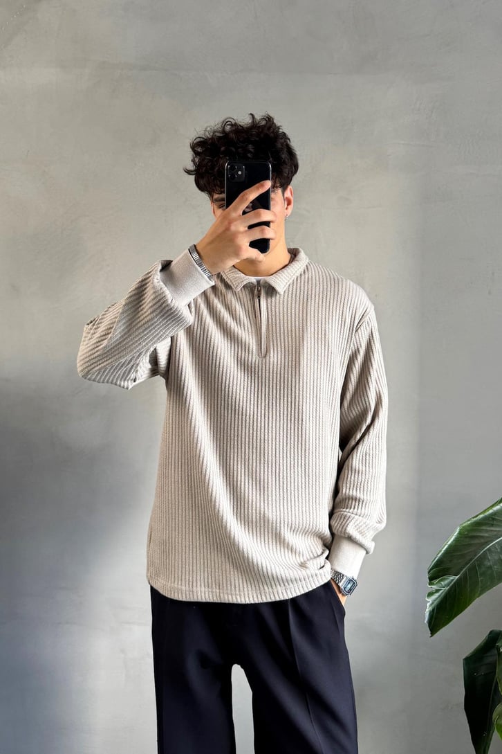 Half Zip Polo Yaka Sweatshirt
