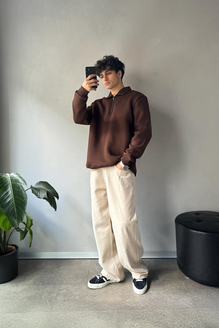 Half Zip Polo Yaka Sweatshirt
