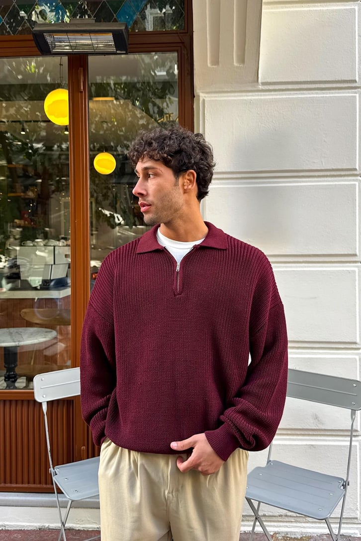 Half Zip Polo Yaka Triko Kazak