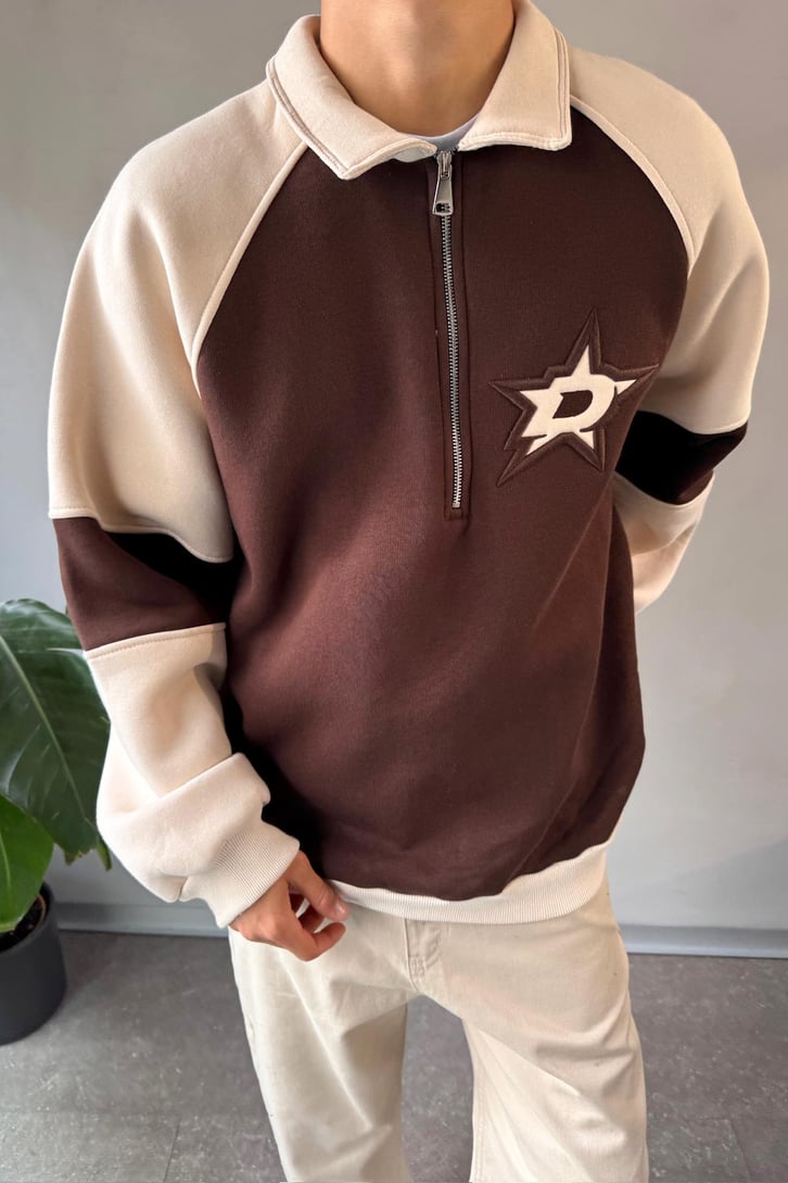 Half Zip Stars Nakışlı Oversize Sweatshirt