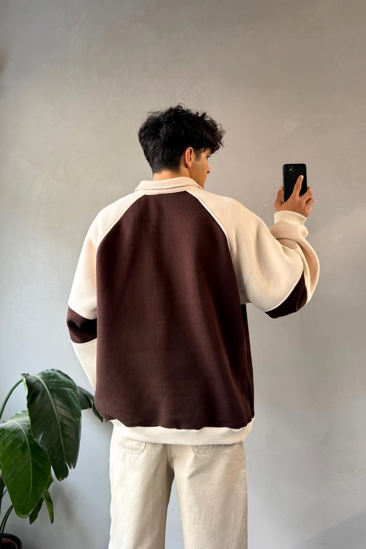 Half Zip Stars Nakışlı Oversize Sweatshirt