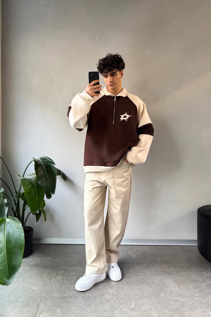Half Zip Stars Nakışlı Oversize Sweatshirt