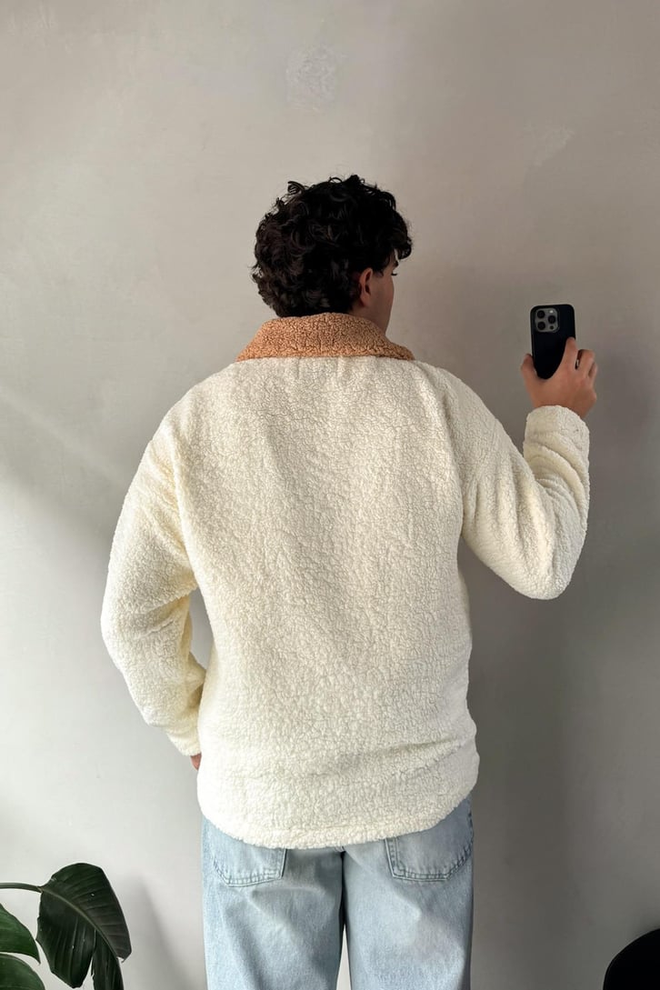 Half Zip Writing Nakışlı Peluş Sweatshirt