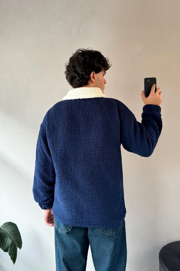 Half Zip Writing Nakışlı Peluş Sweatshirt