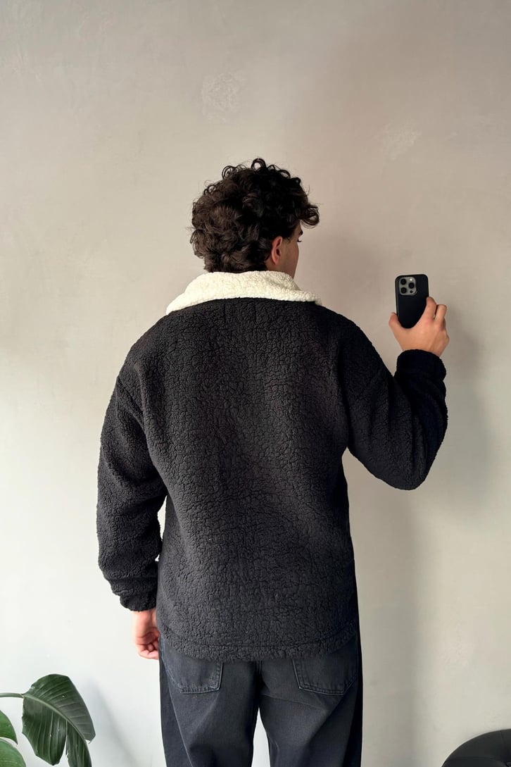 Half Zip Writing Nakışlı Peluş Sweatshirt