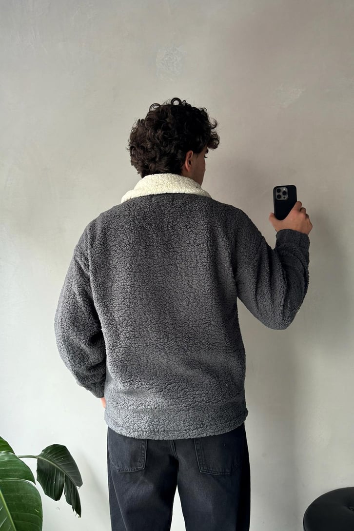 Half Zip Writing Nakışlı Peluş Sweatshirt