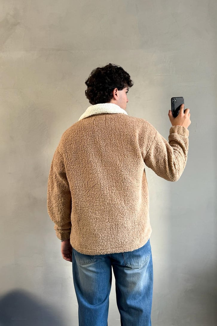 Half Zip Writing Nakışlı Peluş Sweatshirt