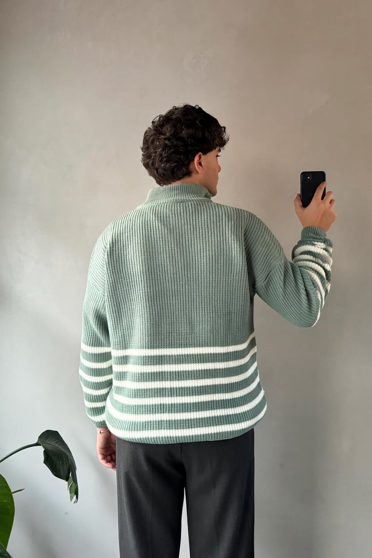 Half Zip Yarım Balıkçı Çizgili Kazak
