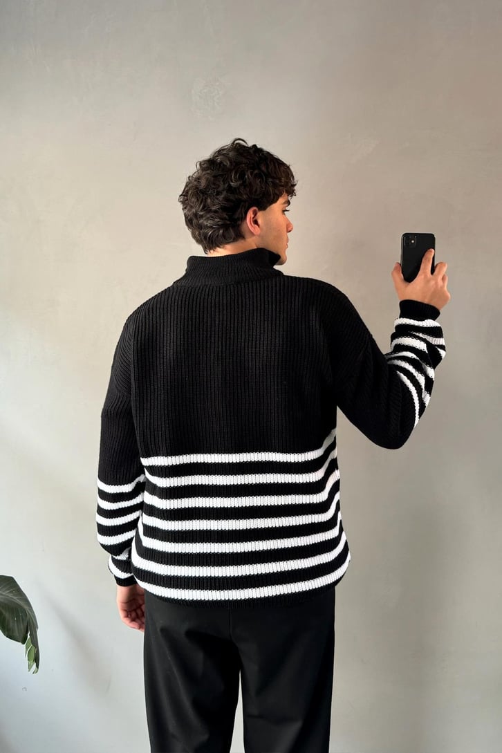 Half Zip Yarım Balıkçı Çizgili Kazak
