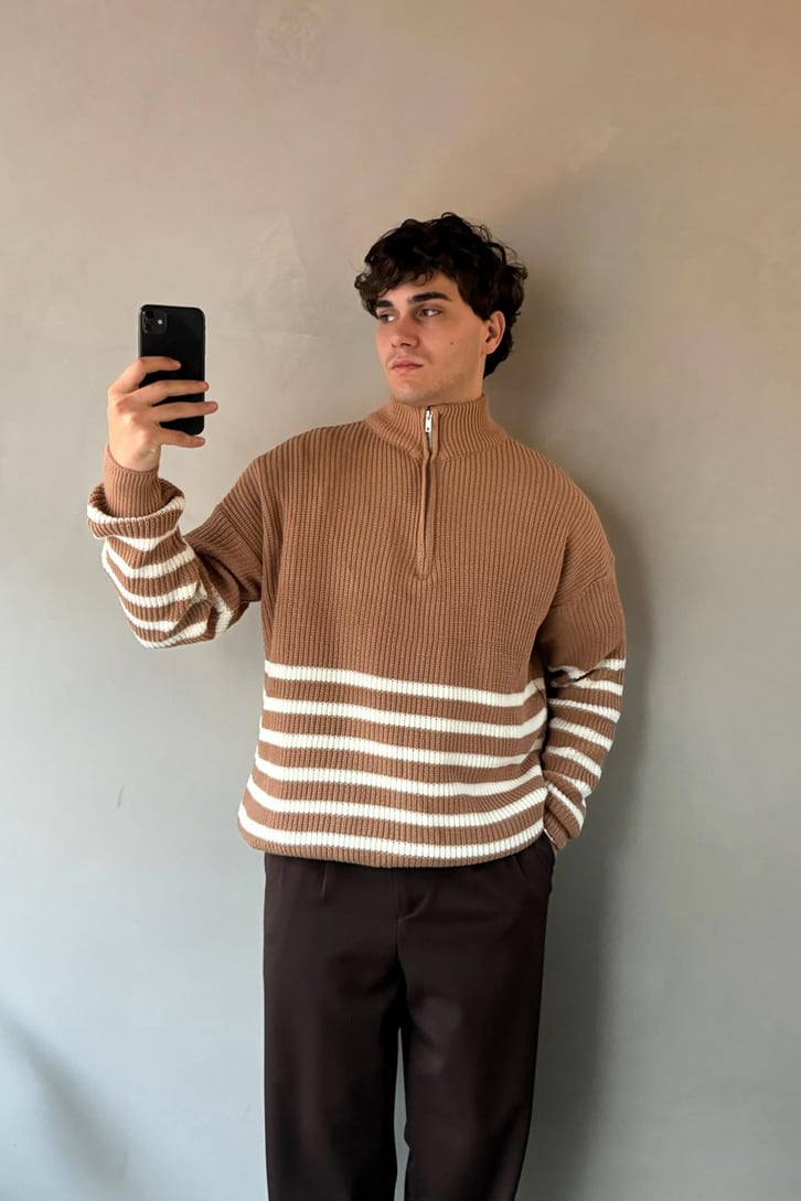 Half Zip Yarım Balıkçı Çizgili Kazak