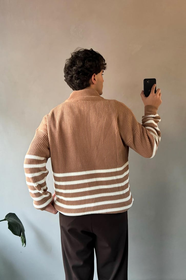 Half Zip Yarım Balıkçı Çizgili Kazak