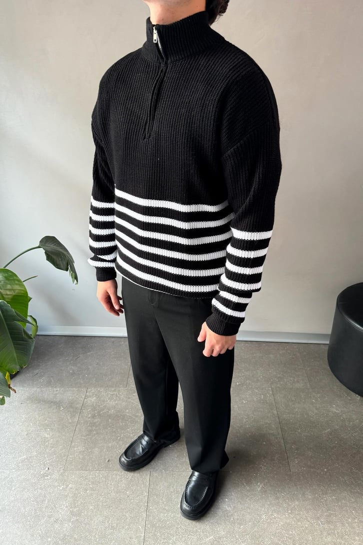 Half Zip Yarım Balıkçı Çizgili Kazak
