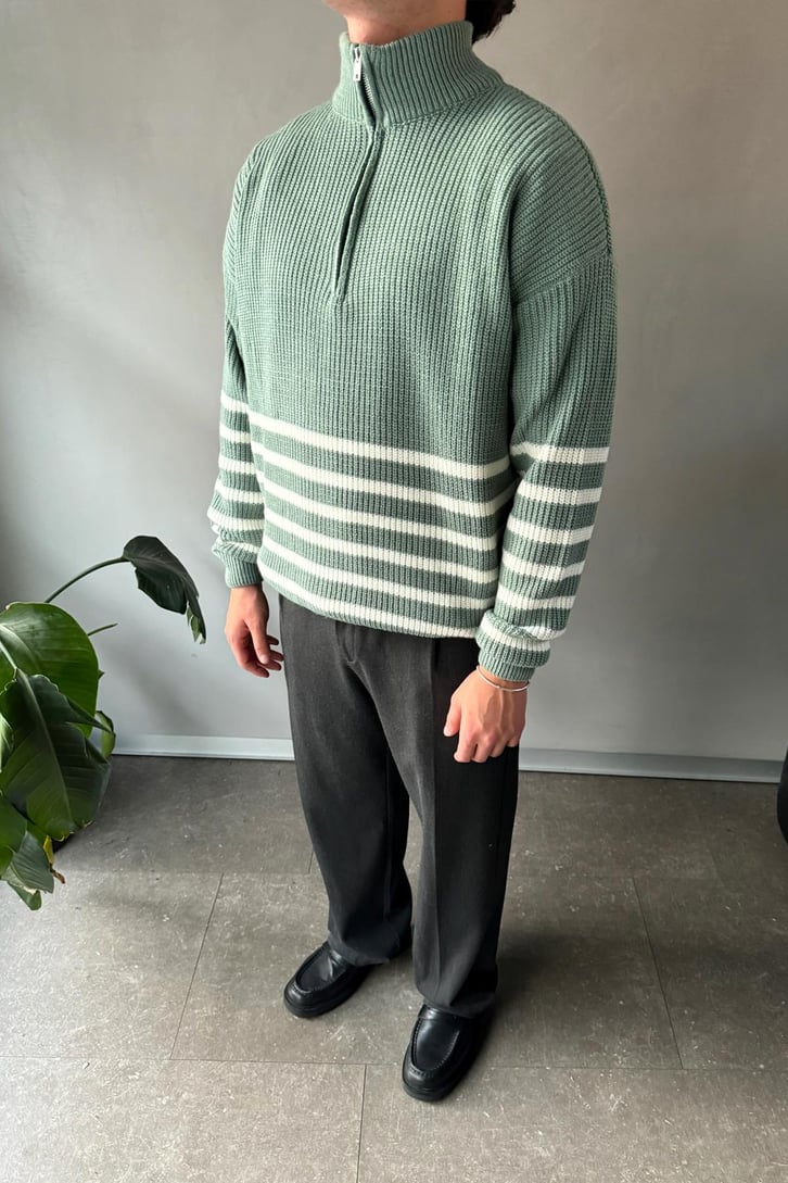 Half Zip Yarım Balıkçı Çizgili Kazak