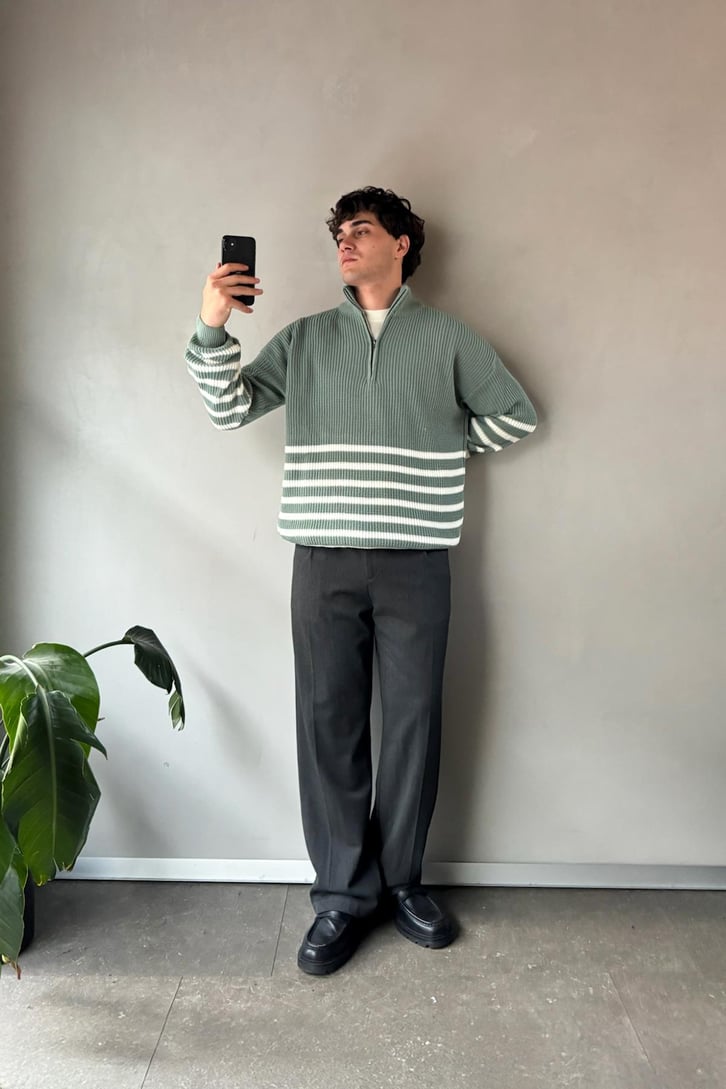Half Zip Yarım Balıkçı Çizgili Kazak