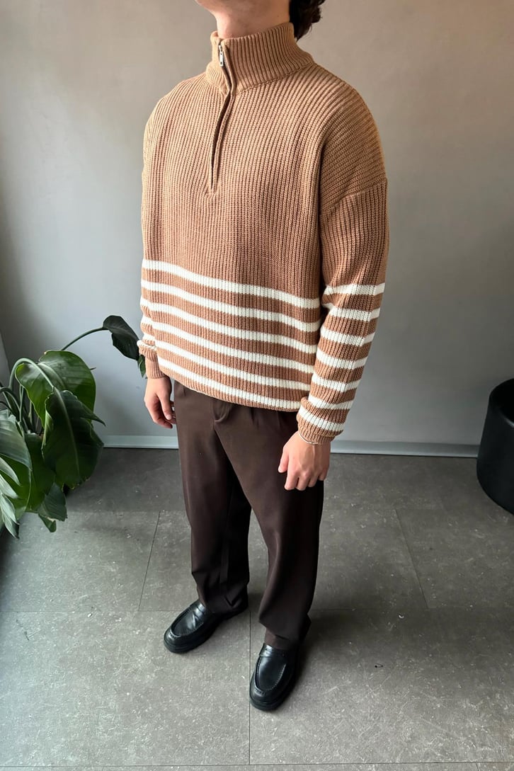 Half Zip Yarım Balıkçı Çizgili Kazak