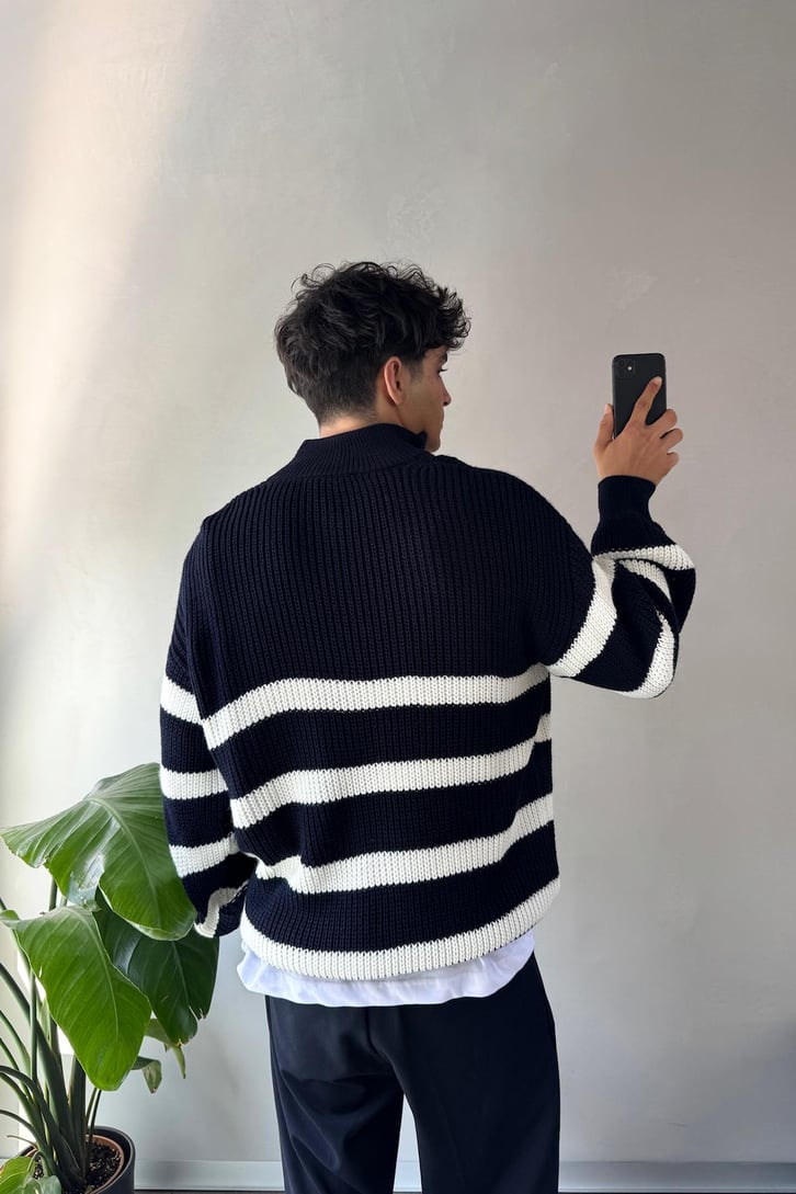 Half Zip Yarım Balıkçı Çizgili Kazak