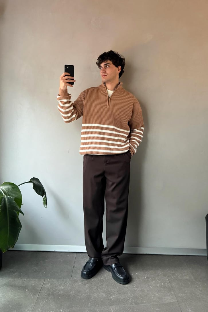 Half Zip Yarım Balıkçı Çizgili Kazak