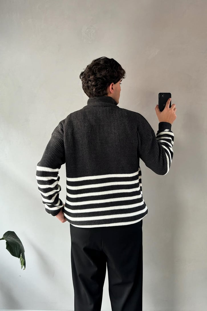 Half Zip Yarım Balıkçı Çizgili Kazak