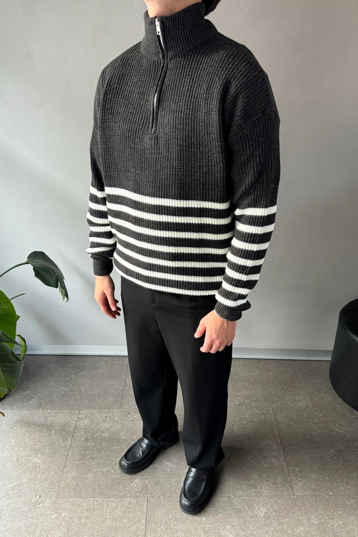 Half Zip Yarım Balıkçı Çizgili Kazak