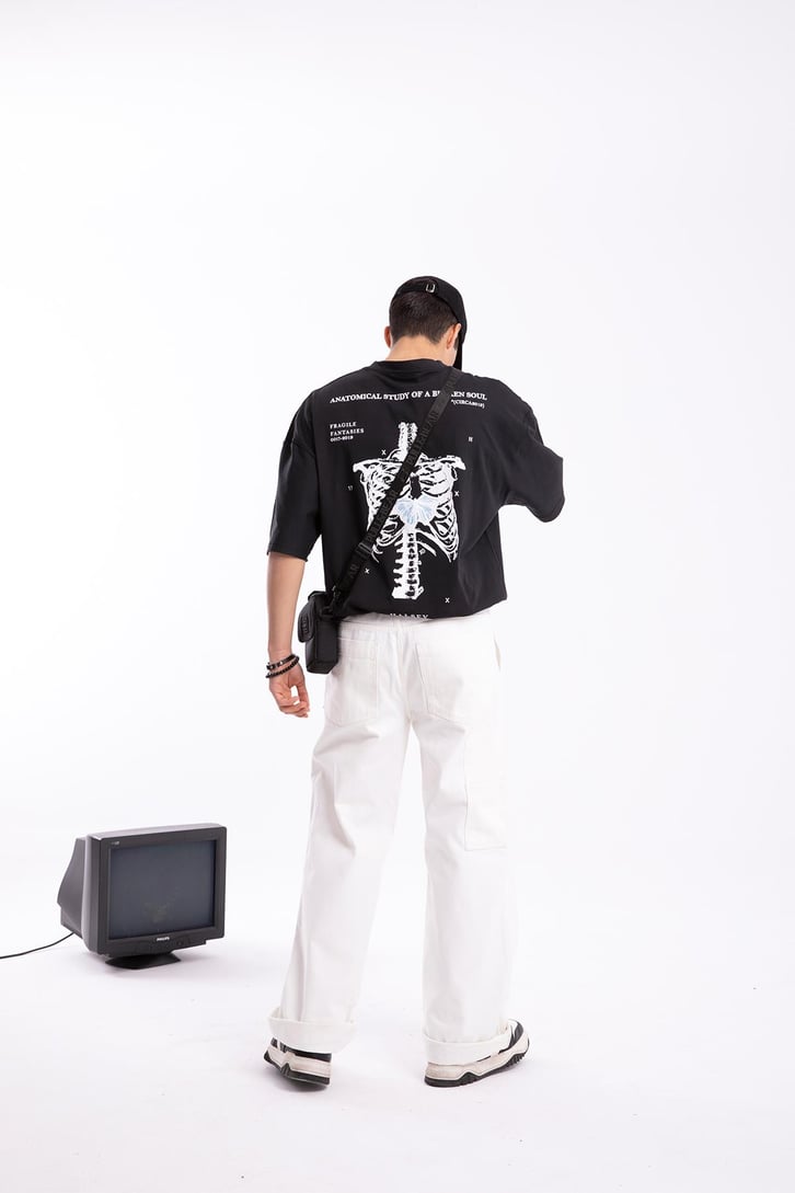 Halsey Rib Cage Sırt Baskılı Oversize Tshirt