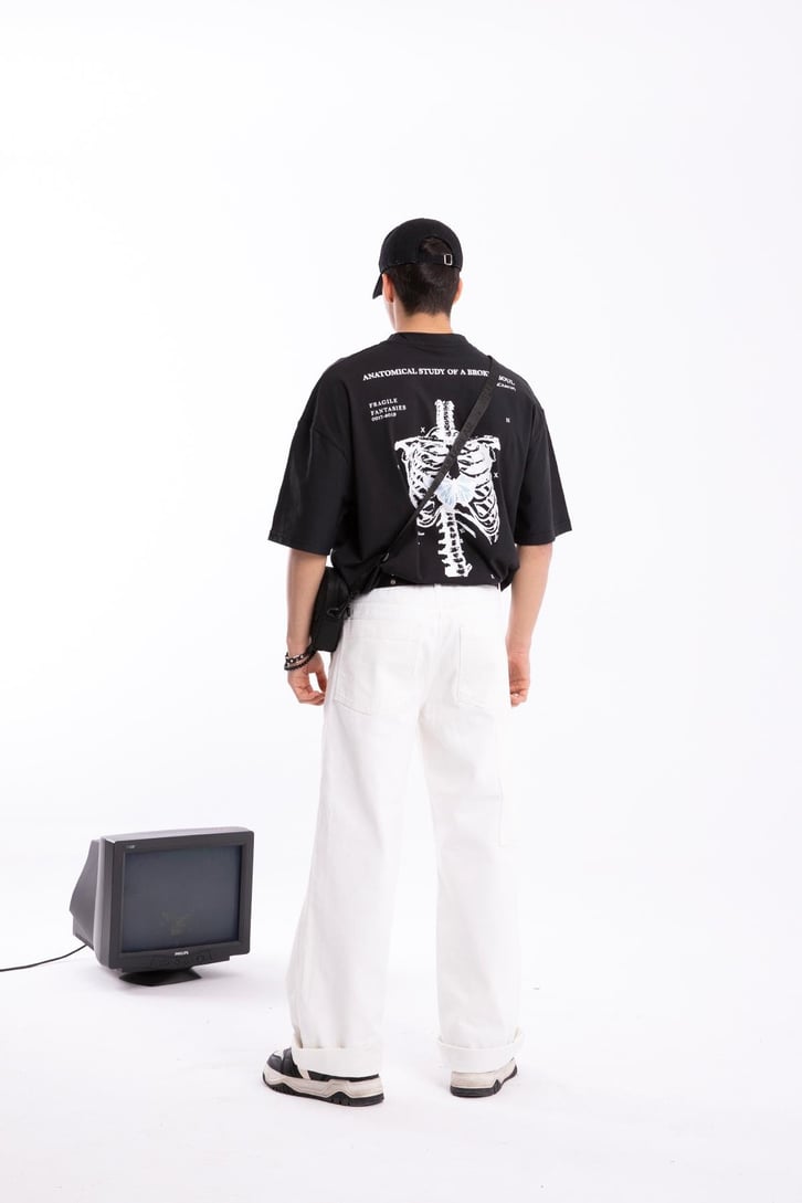 Halsey Rib Cage Sırt Baskılı Oversize Tshirt