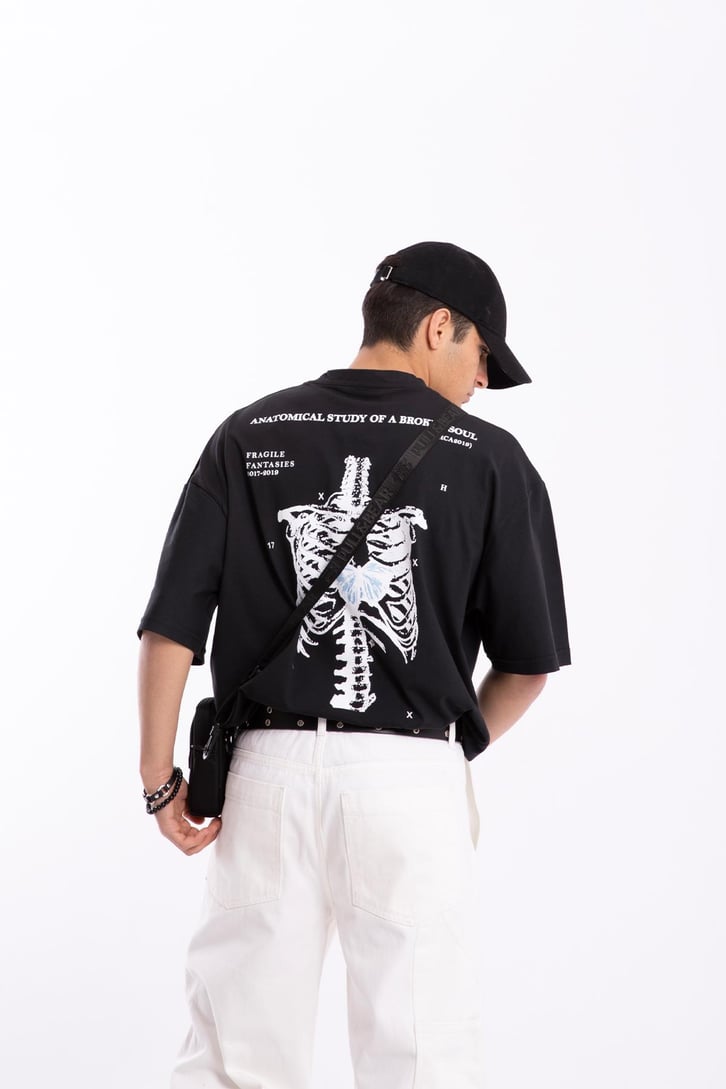 Halsey Rib Cage Sırt Baskılı Oversize Tshirt