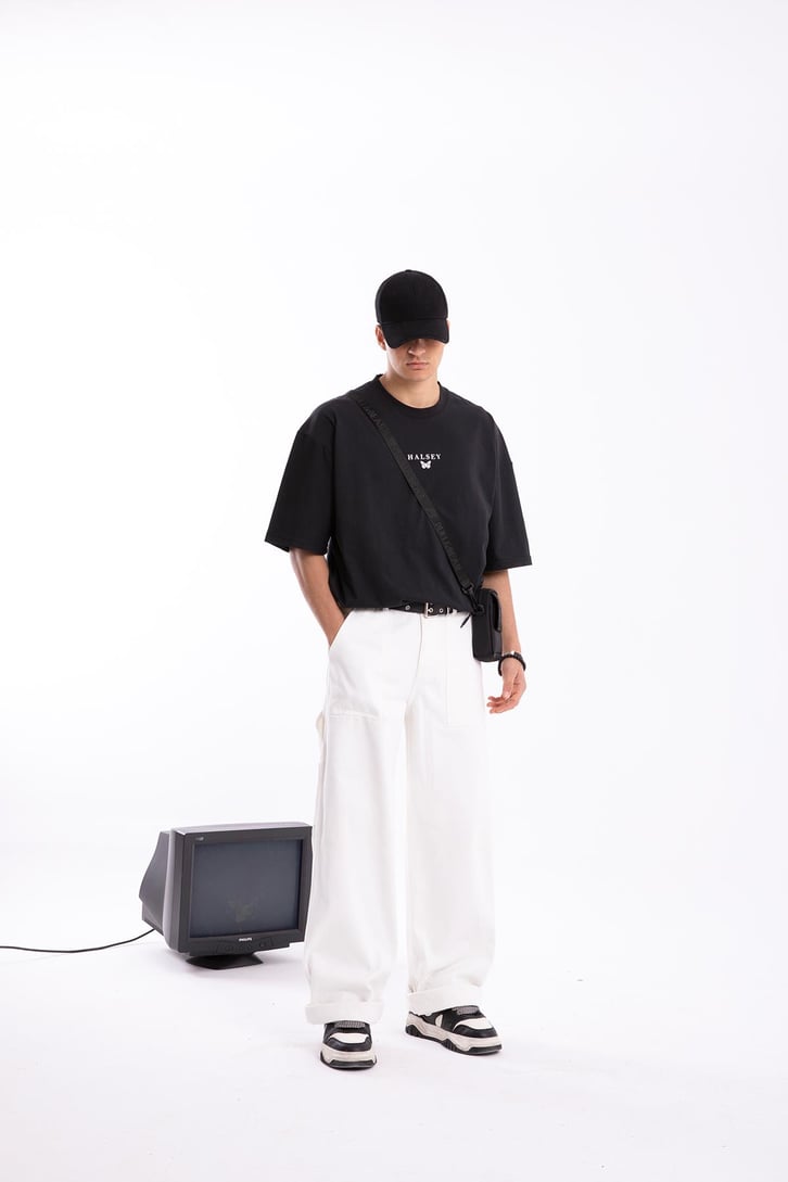 Halsey Rib Cage Sırt Baskılı Oversize Tshirt