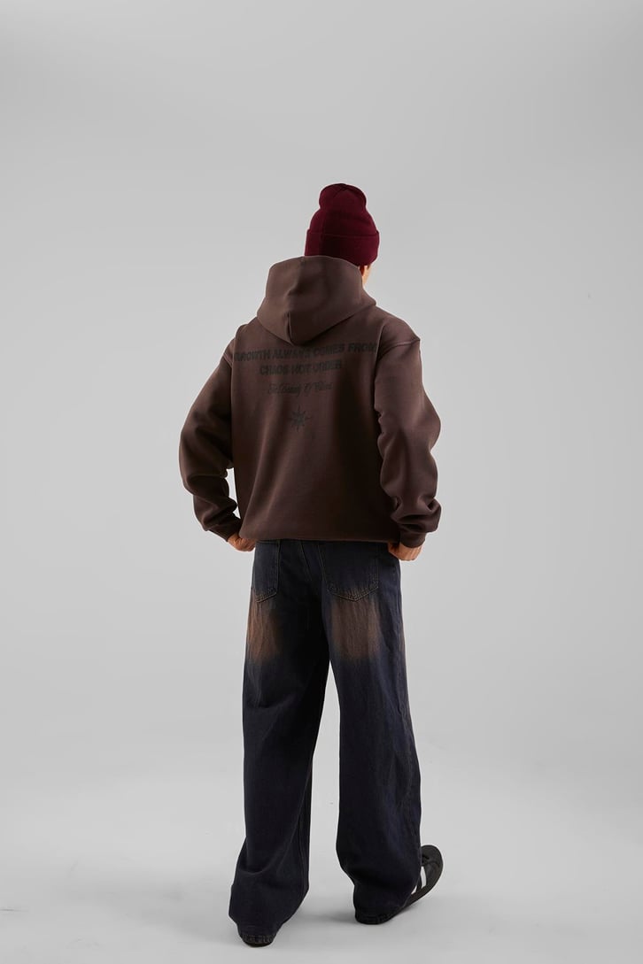 Hardstone Baskılı Kahverengi Oversize Hoodie