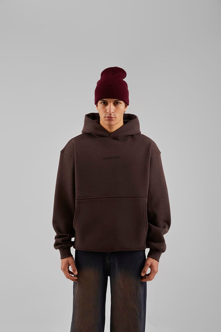 Hardstone Baskılı Kahverengi Oversize Hoodie