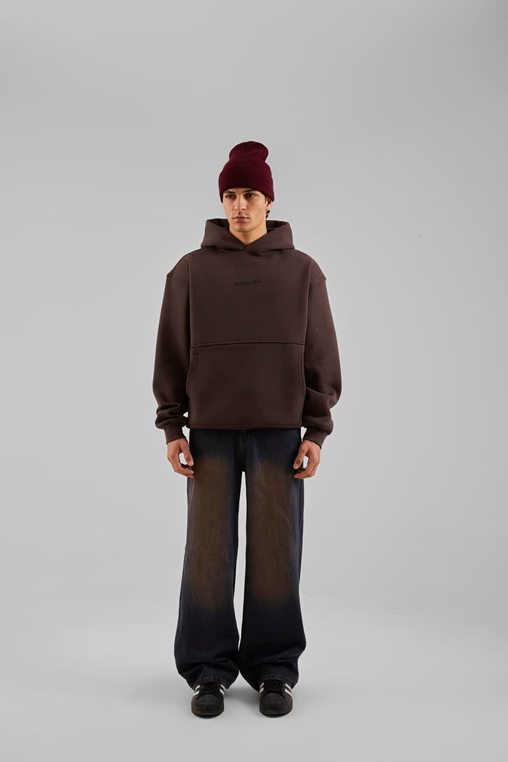 Hardstone Baskılı Kahverengi Oversize Hoodie
