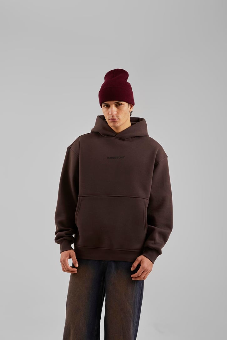 Hardstone Baskılı Kahverengi Oversize Hoodie