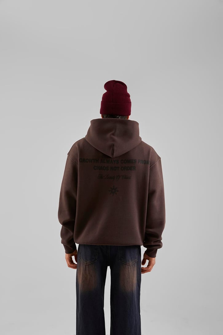 Hardstone Baskılı Kahverengi Oversize Hoodie