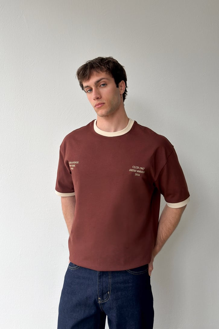 Harlem Baskılı Kahverengi Oversize Tişört