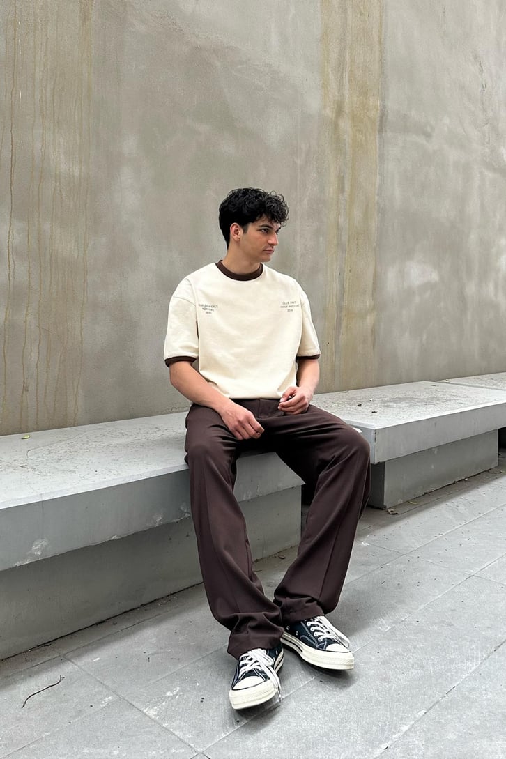 Harlem Baskılı Krem Oversize Tişört