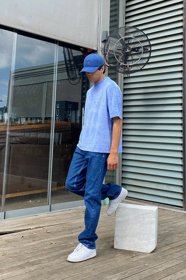 Havlu Dokulu Basic Mavi Oversize