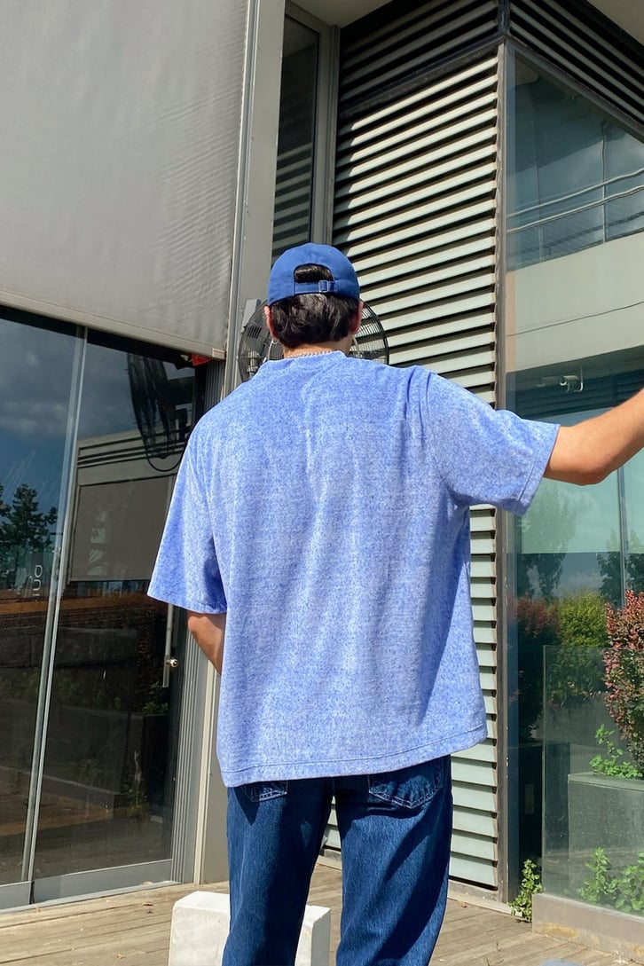 Havlu Dokulu Basic Mavi Oversize