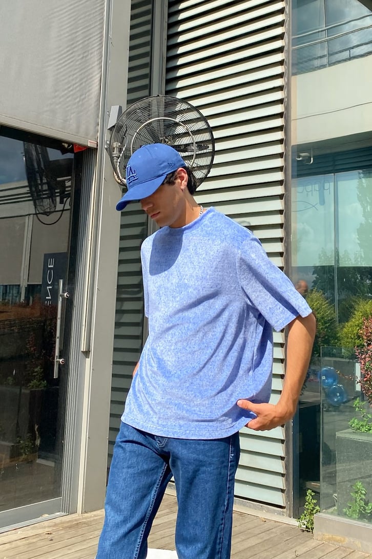 Havlu Dokulu Basic Mavi Oversize