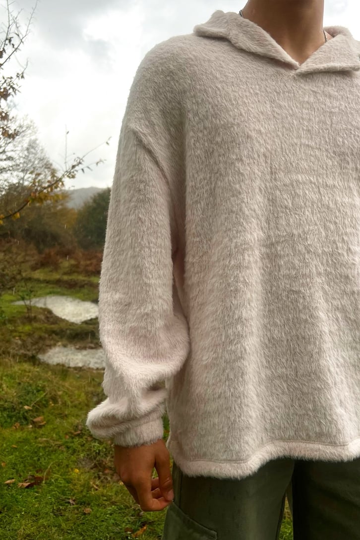 Havlu Dokulu Toz Pembe Oversize Sweatshirt