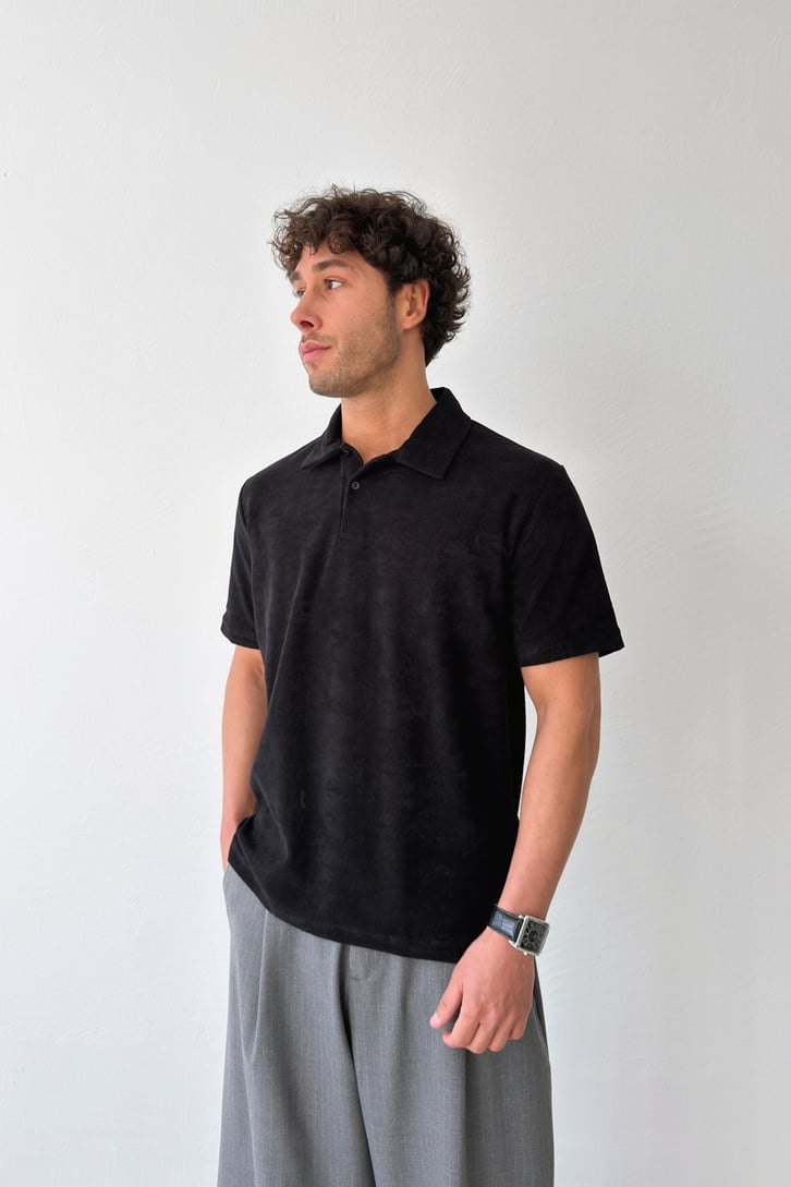 Havlu Kumaş Polo Yaka Düğmeli Tişört