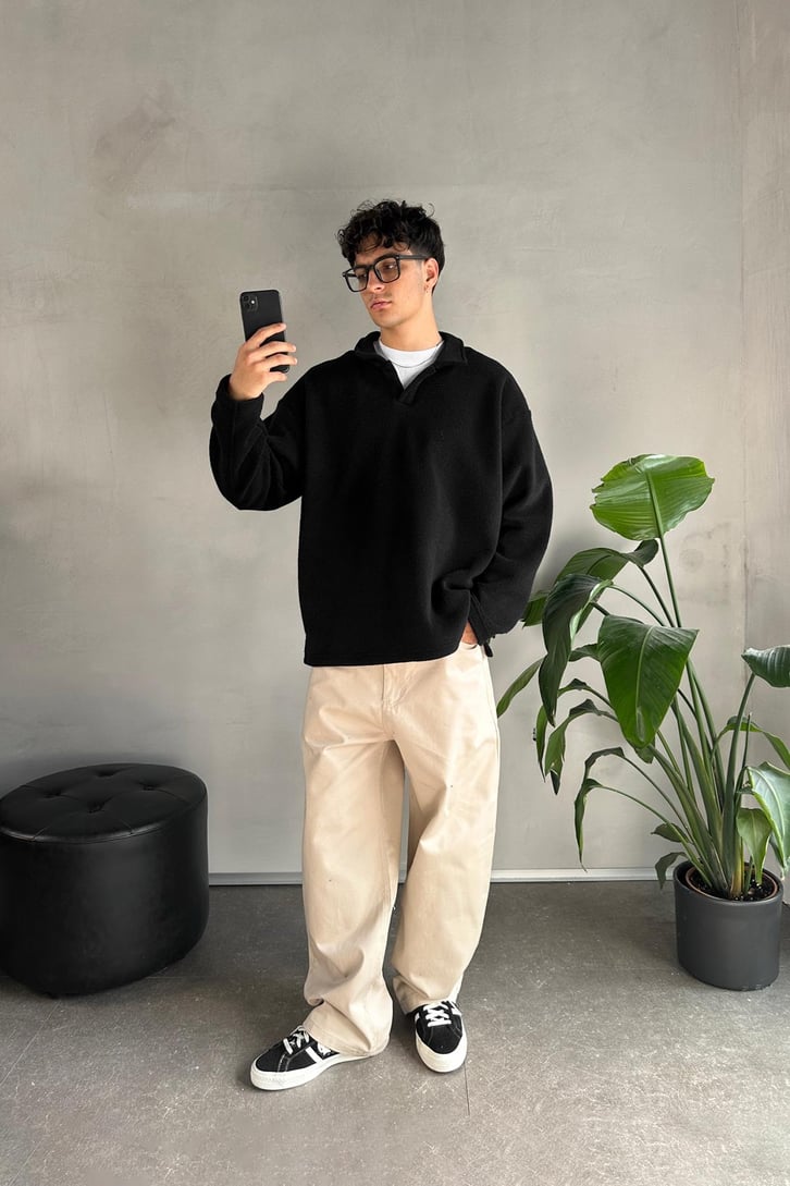 Havlu Kumaş Polo Yaka Sweatshirt