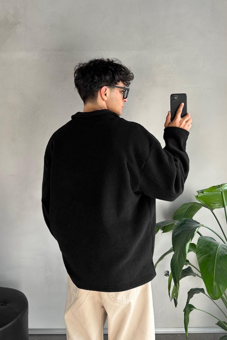 Havlu Kumaş Polo Yaka Sweatshirt