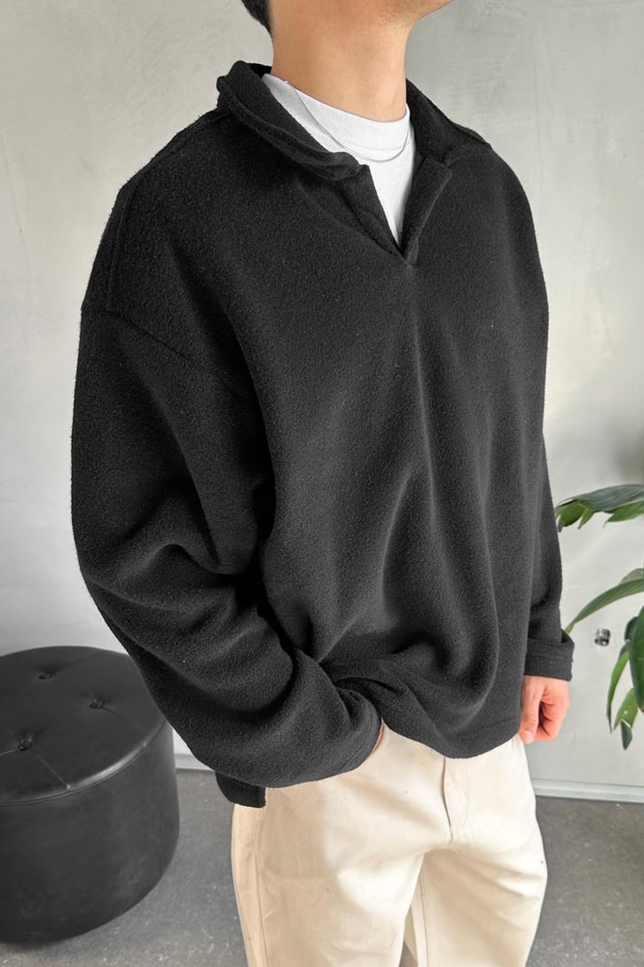 Havlu Kumaş Polo Yaka Sweatshirt