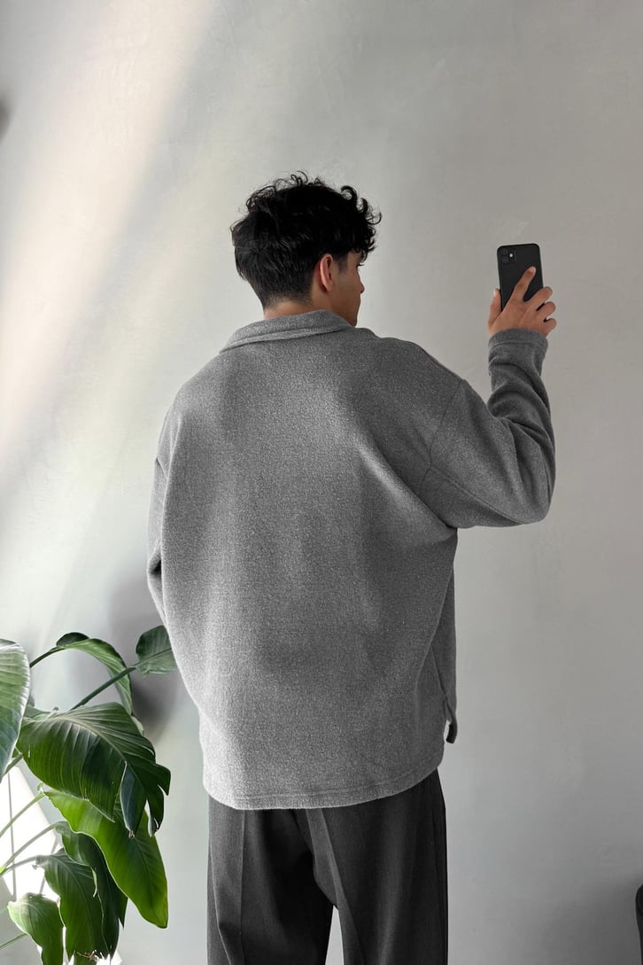 Havlu Kumaş Polo Yaka Sweatshirt