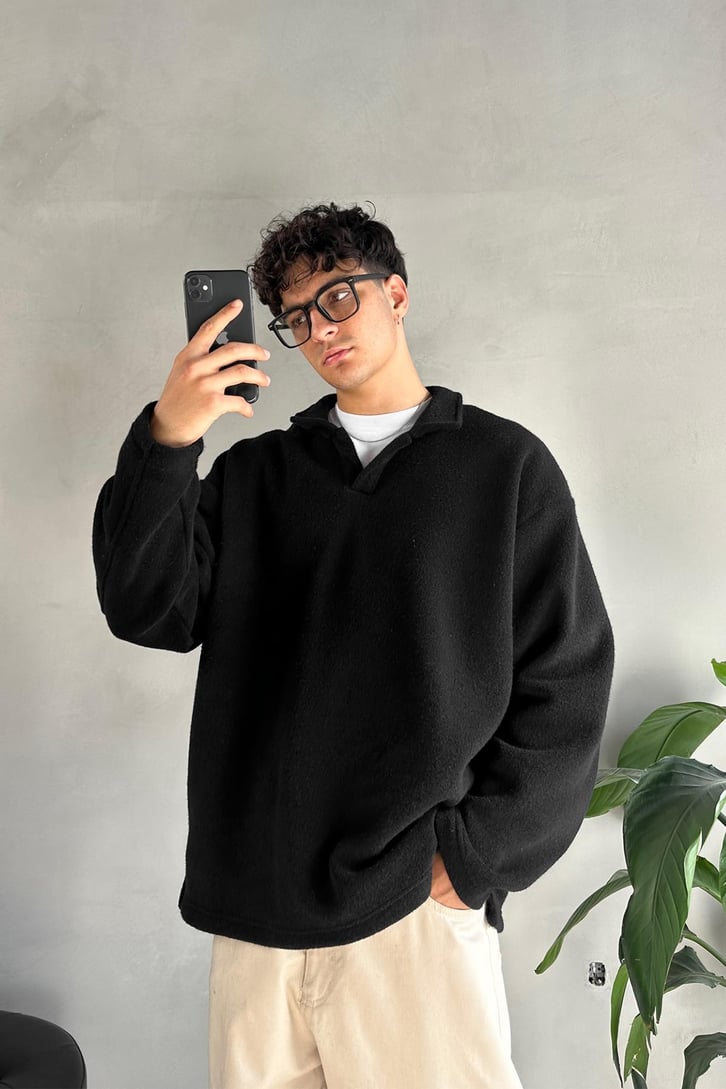 Havlu Kumaş Polo Yaka Sweatshirt