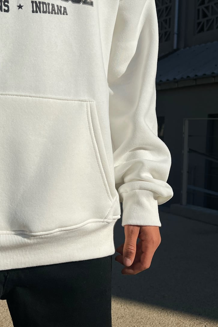 Hawkins Baskılı Beyaz Oversize Hoodie