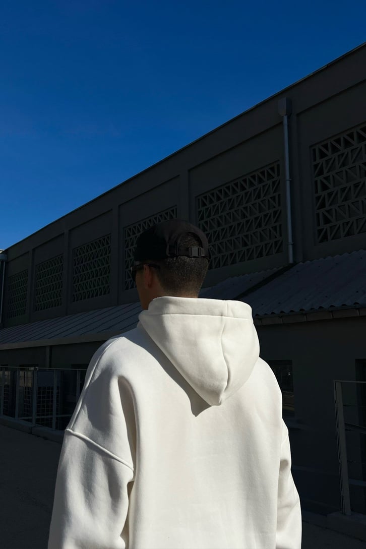 Hawkins Baskılı Beyaz Oversize Hoodie